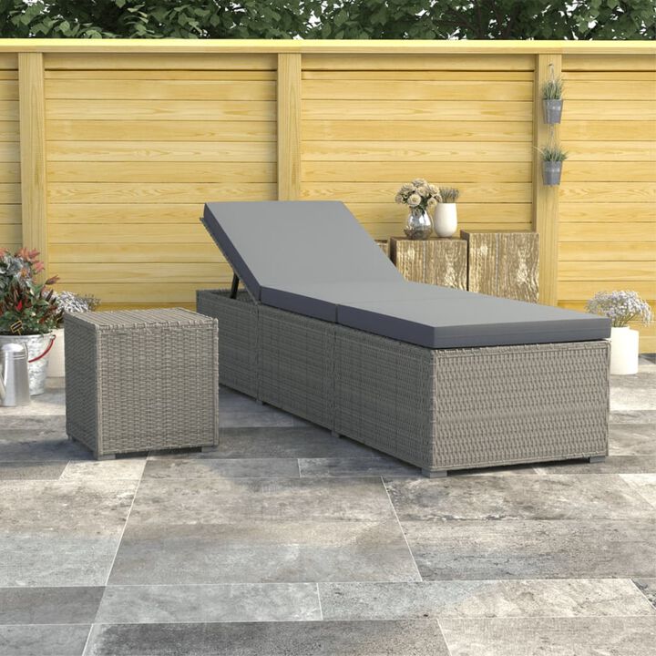 vidaXL Poly Rattan Sun Lounger with Cushion and Tea Table - Weather-Resistant Patio Furniture - Comfortable Outdoor Lounger in Gray - Perfect for Poolside, Balcony and Garden.
