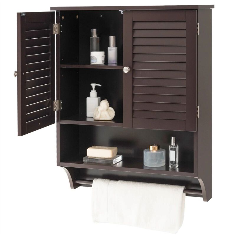Hivvago Black Wall-Mounted Bathroom Medicine Cabinet with Louver Doors and Towel Bar