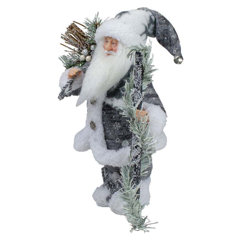 12" Country Patchwork Gray and White Santa Claus Christmas Figure image number 2