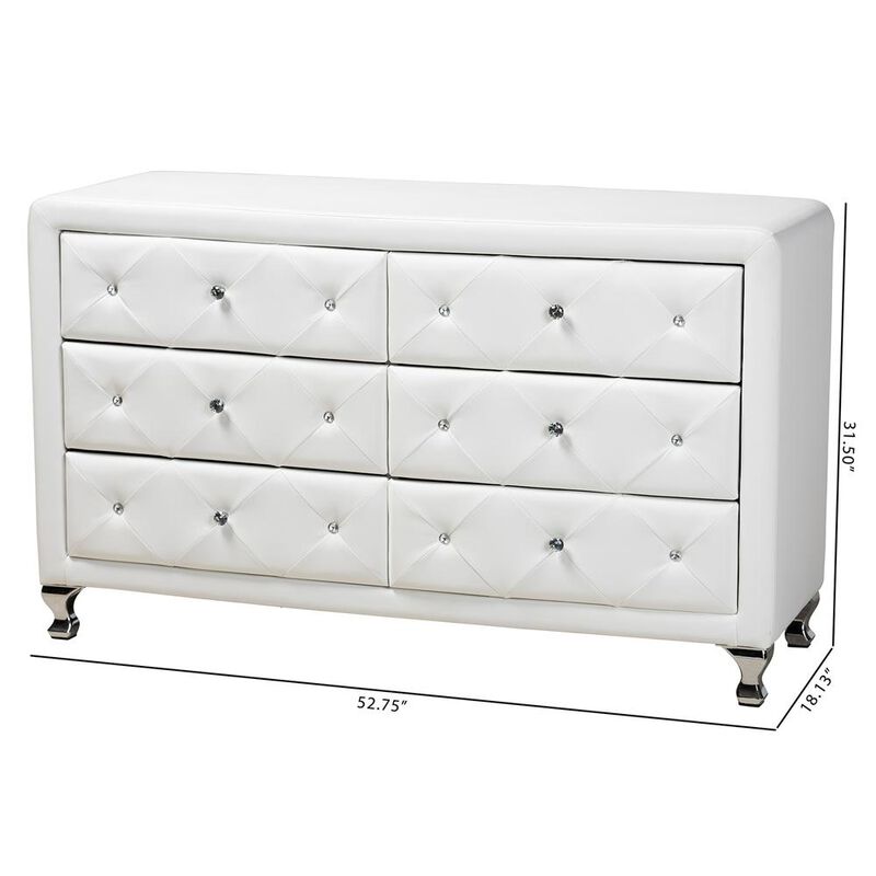 Baxton Studio Luminescence White Faux Leather Upholstered Dresser