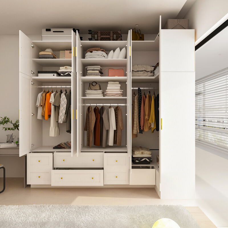 FUFU&GAGA L-Shaped Corner Wardrobe Combination with Large Storage Space, Adjustable Shelves, Hanging Rods, (98.4 in. W x 19.7 in. D x 94.5 in. H), White