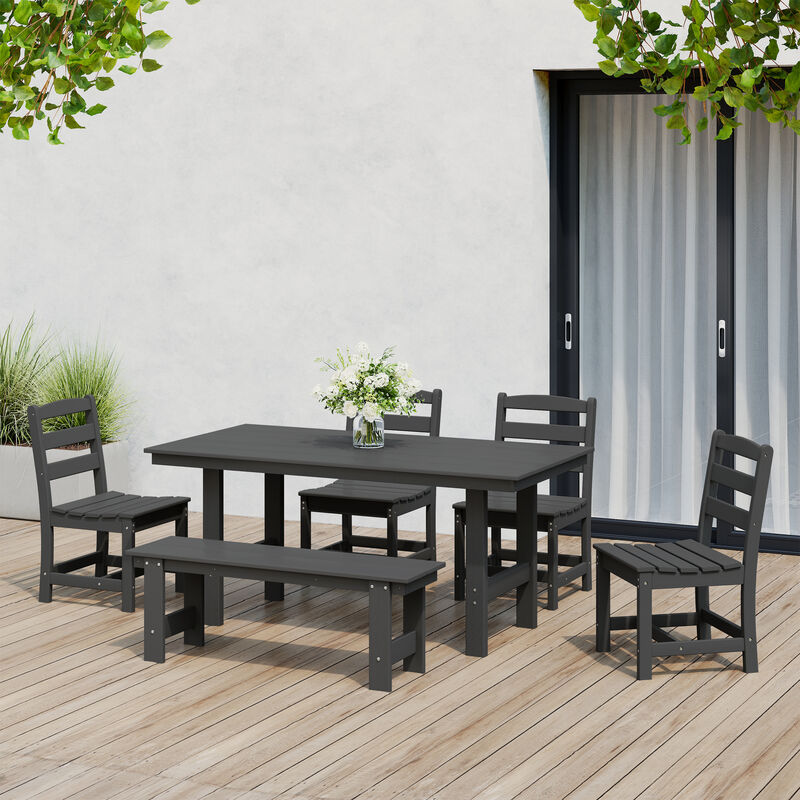 WestinTrends 6-Piece Outdoor HDPE Rectangular Patio Dining Table Set with Bench