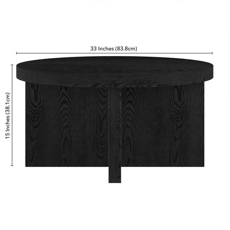 Hudson&Canal Elna 33 Wide Round Coffee Table in Black Grain