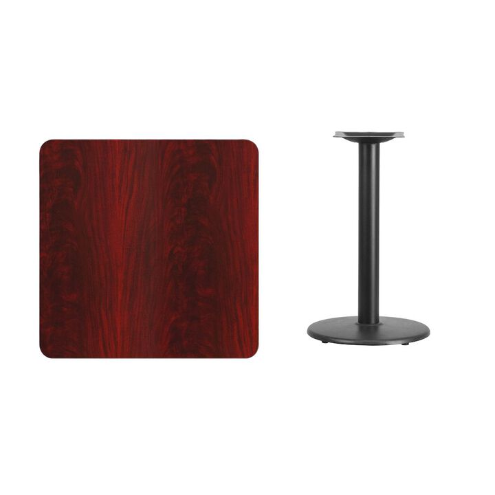 Flash Furniture 30'' Square Mahogany Laminate Table Top with 18'' Round Table Height Base