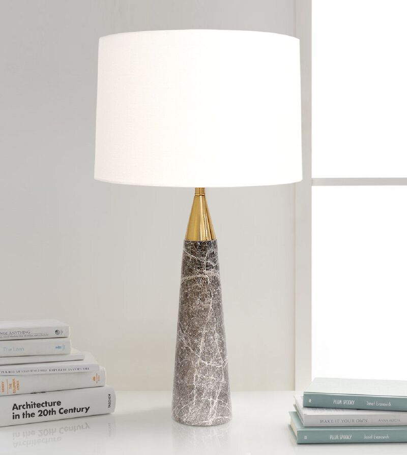 Pasargad Home Radiance Style Marble White/Gold Table Lamp, 28"H