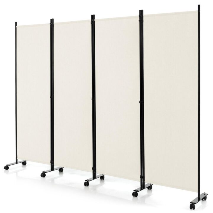 Hivvago 4-Panel Folding Room Divider 6 Feet Rolling Privacy Screen with Lockable Wheels