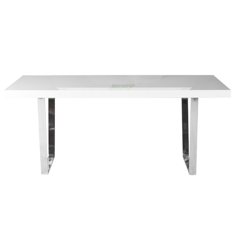 Ien 71 Inch Dining Table, Rectangular Top, Open Metal Panel, White Lacquer