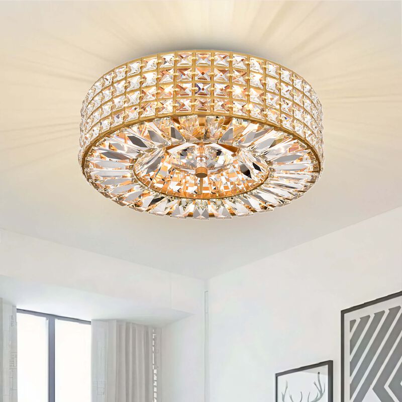 Carlota Glossy Brass 4-light Crystal and Prism Round Flush Mount image number 4