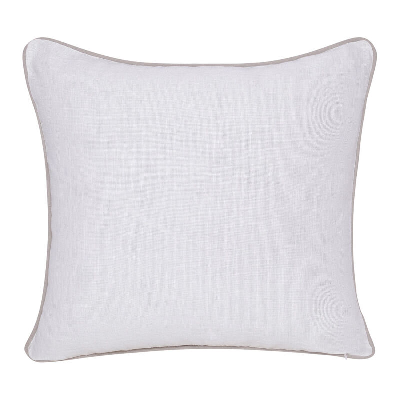 HomeRoots 20" Off White And Taupe Floral Linen Throw Pillow Cover with Embroidery image number 2