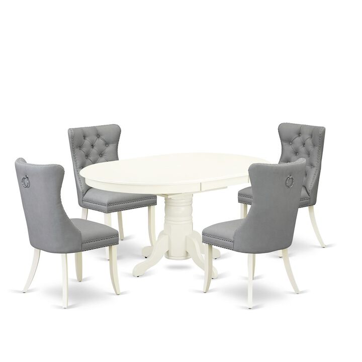 5 Piece Dining Set Contains an Oval Kitchen Table with Butterfly Leaf