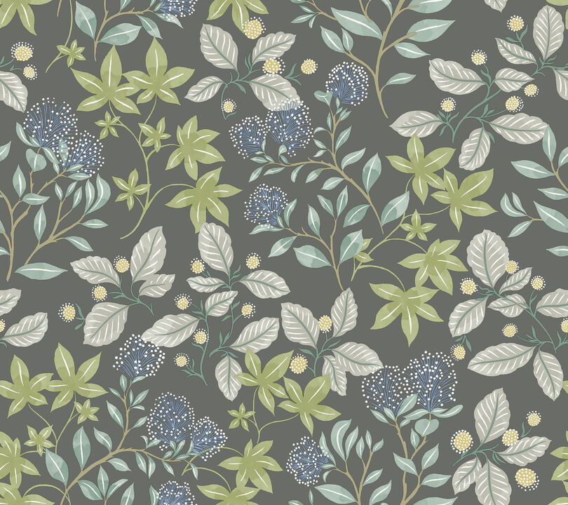 Mildred Charcoal Botanical Trail Wallpaper