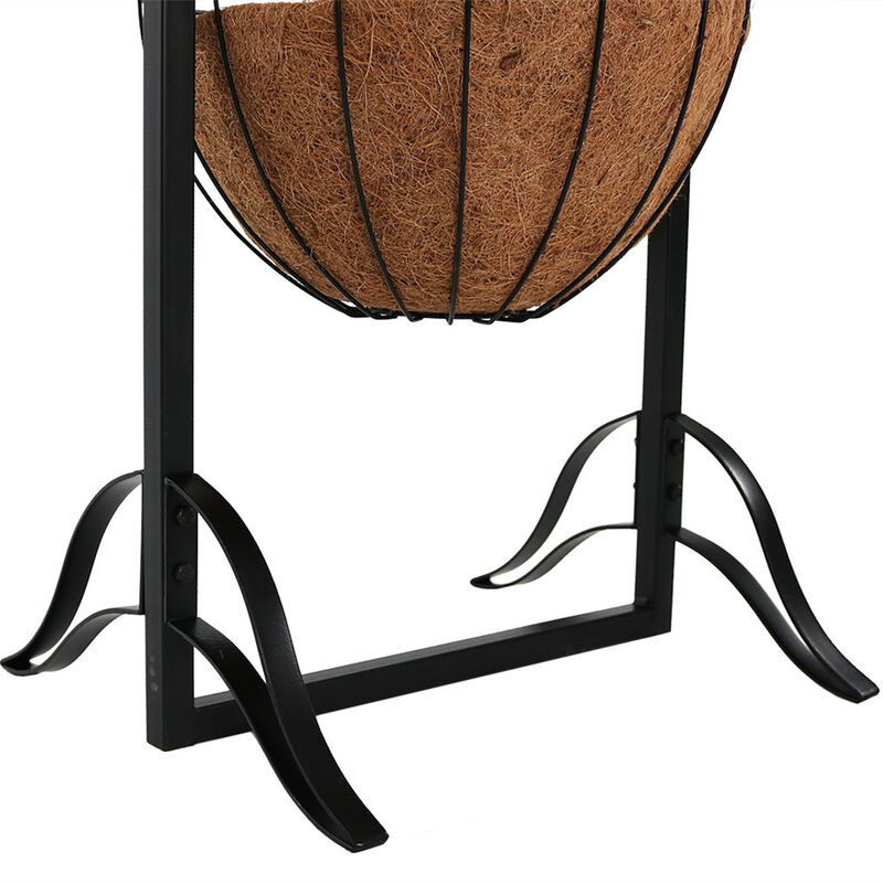 Sunnydaze Black Iron Frame Hanging Basket Planter with Welcome Sign - 48 in