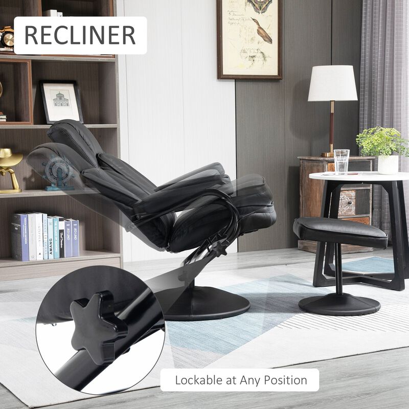 Swivel Recliner, Manual PU Leather Armchair with Ottoman Footrest for Living Room, Office, Bedroom, Black image number 4