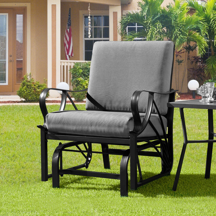 Outdoor Glider Chair with Curved Armrests and Plush Cushion