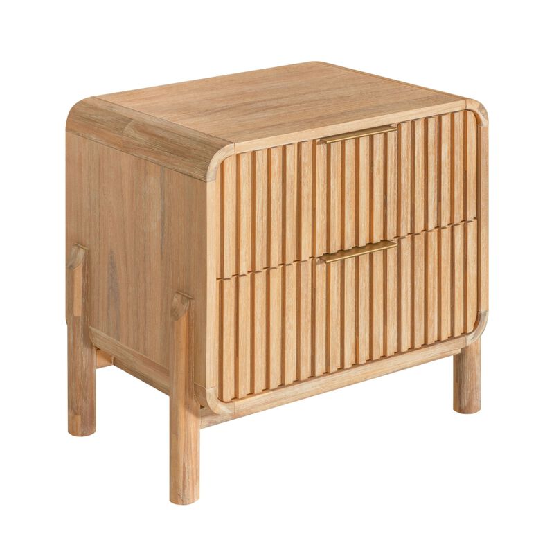 Cid Tori 24 Inch Nightstand, 2 Fluted Drawers, Gold Metal Handles, Brown - Benzara image number 0