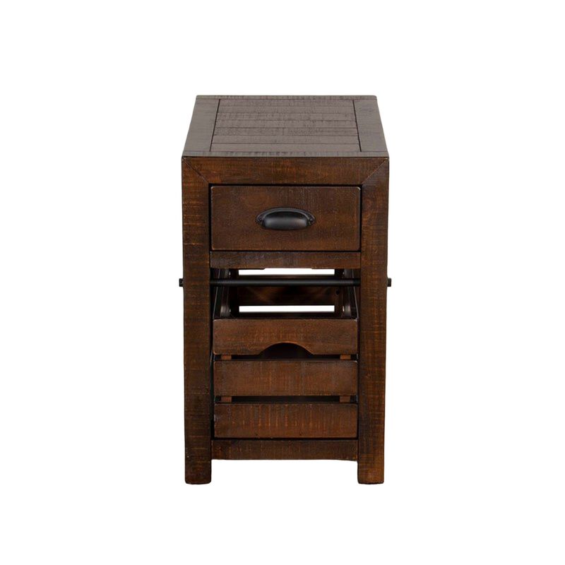 Flint Accent Chairside Table, 1 Drawer, Crate, 26 Inch Dark Brown Wood