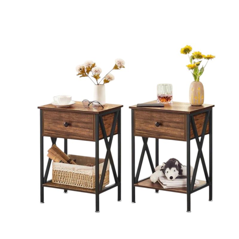 Hivvago Set of 2 - 1 Drawer Nightstand in Dark Blue and Black