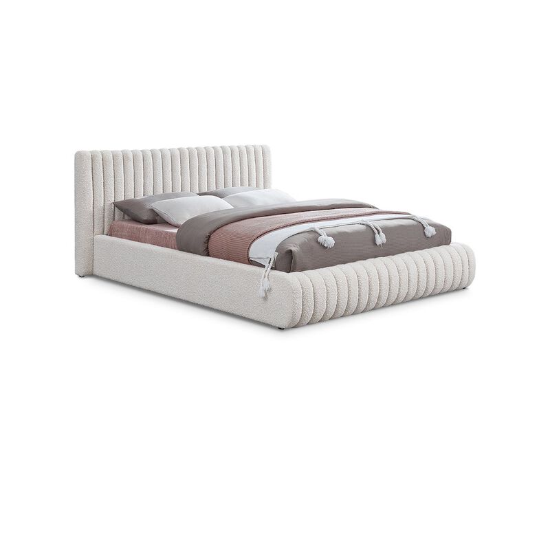Meridian Furniture Nash Cream Boucle Fabric Queen Bed