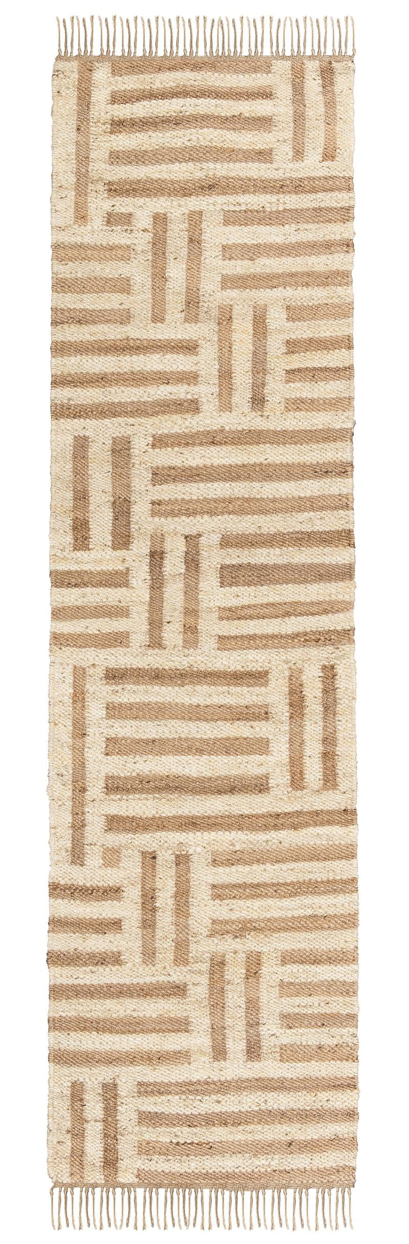 Abbie Natural and Bleached Striped Geometric Jute Runner Rug image number 1