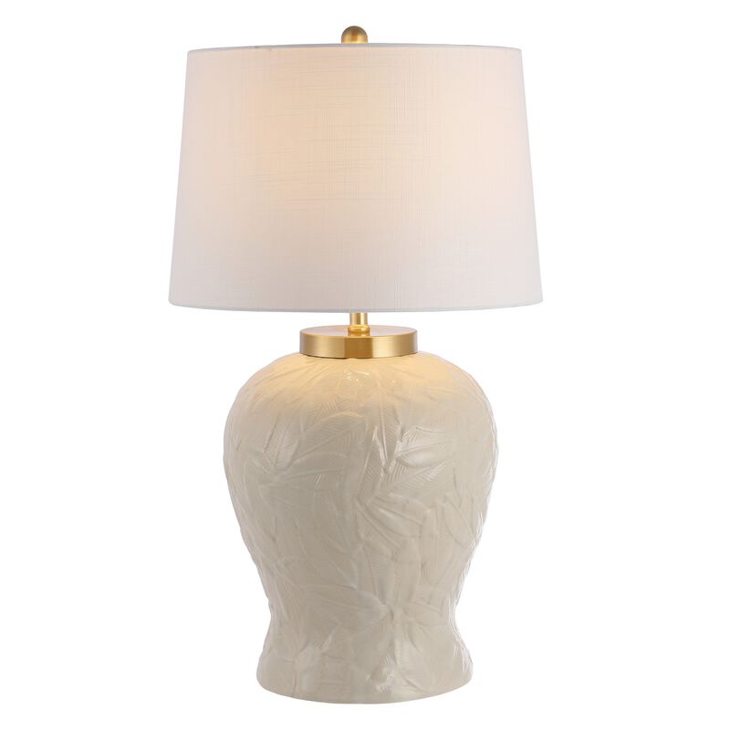 Regency Palm Leaf 31.5" Ceramic/Metal Bohemian Cottage LED Table Lamp, Cream image number 1