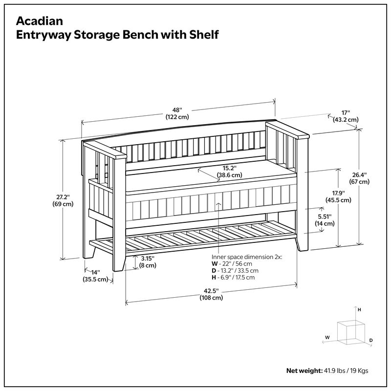 Simpli Home Acadian Entryway Storage Bench with Shelf image number 6