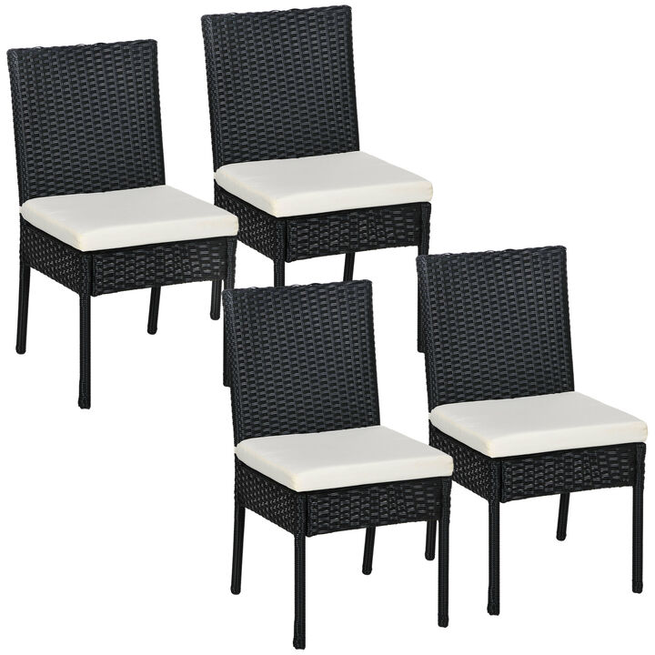 Outsunny Outdoor Dining Chairs w/ Cushion, Patio Wicker Dining Chair, White