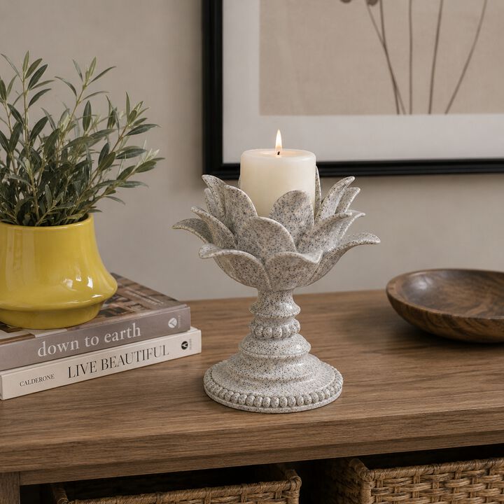 Tabletop D&eacute;cor Candle Holder, Lotus Leaf Sculptural, Speckled Gray, 10 Inch