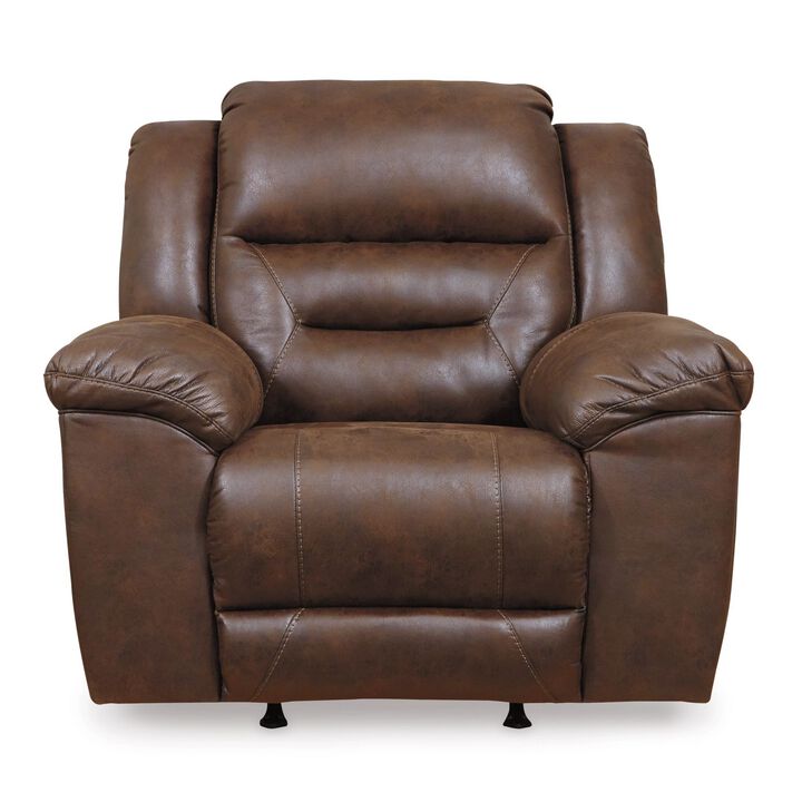 Aky Manual Rocker Recliner Chair, Smooth Chocolate Brown Faux Leather - Benzara