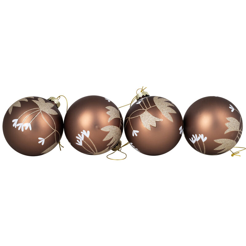 Glittered Flower Vine Glass Christmas Ball Ornaments - 3" (75mm) - Bronze - 4ct image number 7