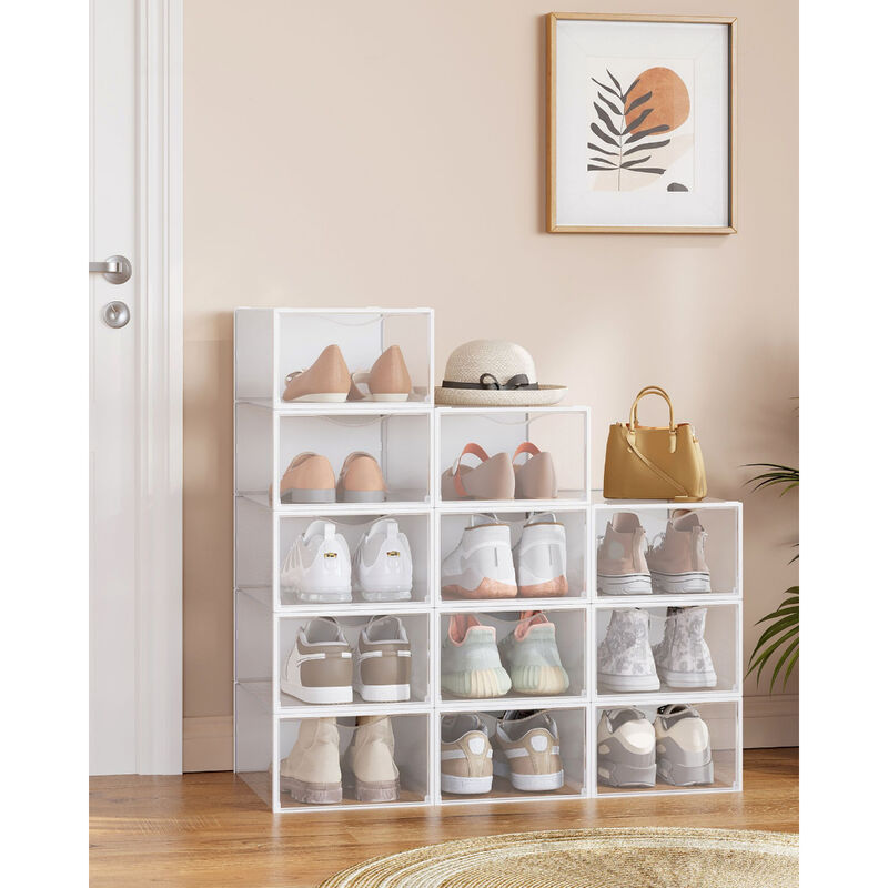 Stackable Clear Shoe Boxes Set of 12 with Doors Shoe Organizer image number 1