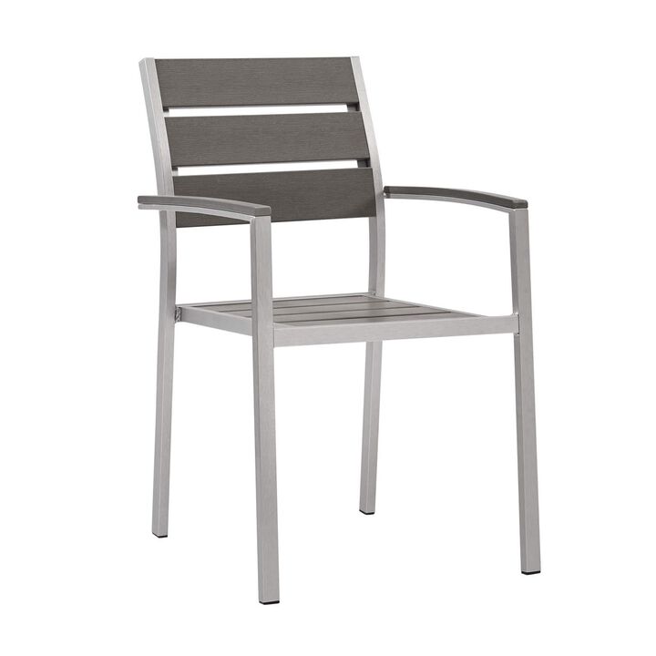 Modway EEI-3130-SLV-GRY Shore Outdoor Patio Aluminum Silver Gray, One Dining Wood Armchair