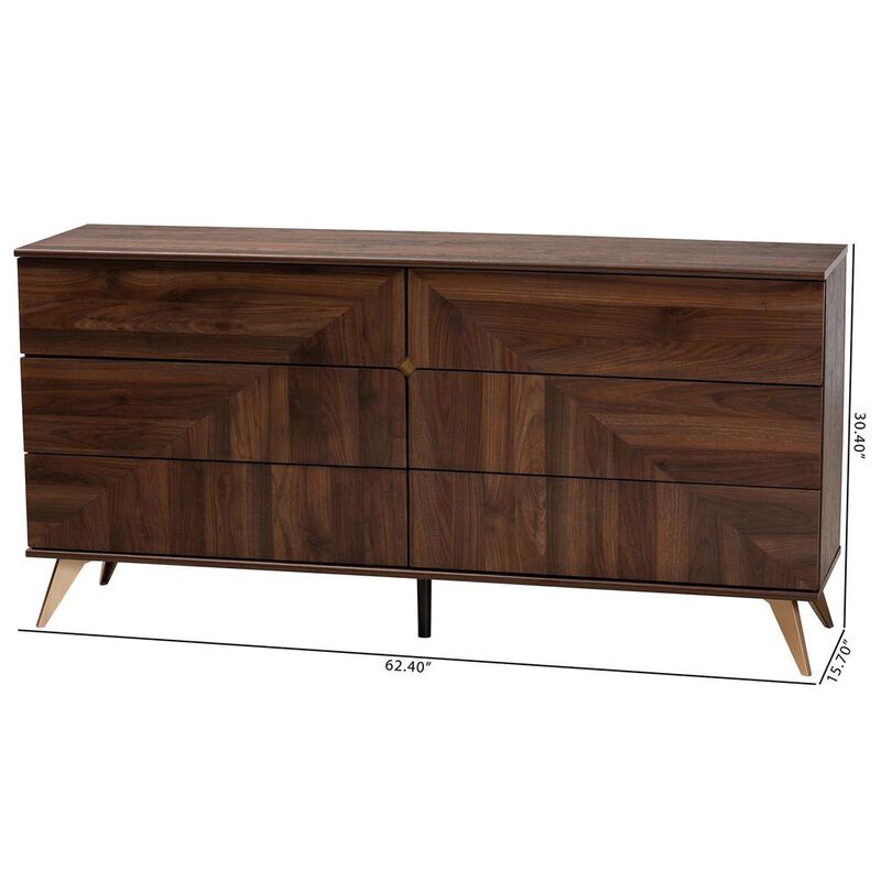Baxton Studio Transitional Walnut Brown Finished Wood 6-Drawer Dresser