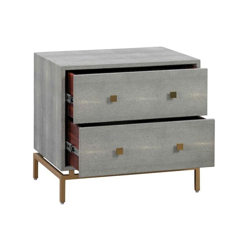 Starlight Canyon Home Gray Wood Night Stand With 2 Drawers And Gold Base, Shagreen Textured Finish