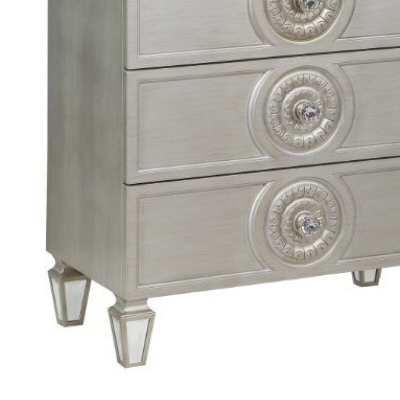 Nic 54 Inch Modern Tall Dresser Chest, 5 Drawers, Round Knobs, Silver - Benzara