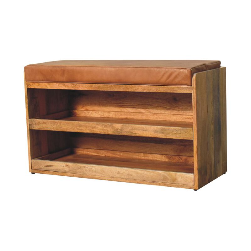 Artisan Furniture Buffalo Hide Pull out Oak-ish  Solid Wood Shoe Storage Bench