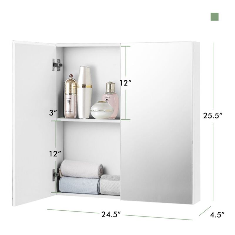 Hivago 2-Tier Wall-Mounted Storage Cabinet with Double Mirror Doors