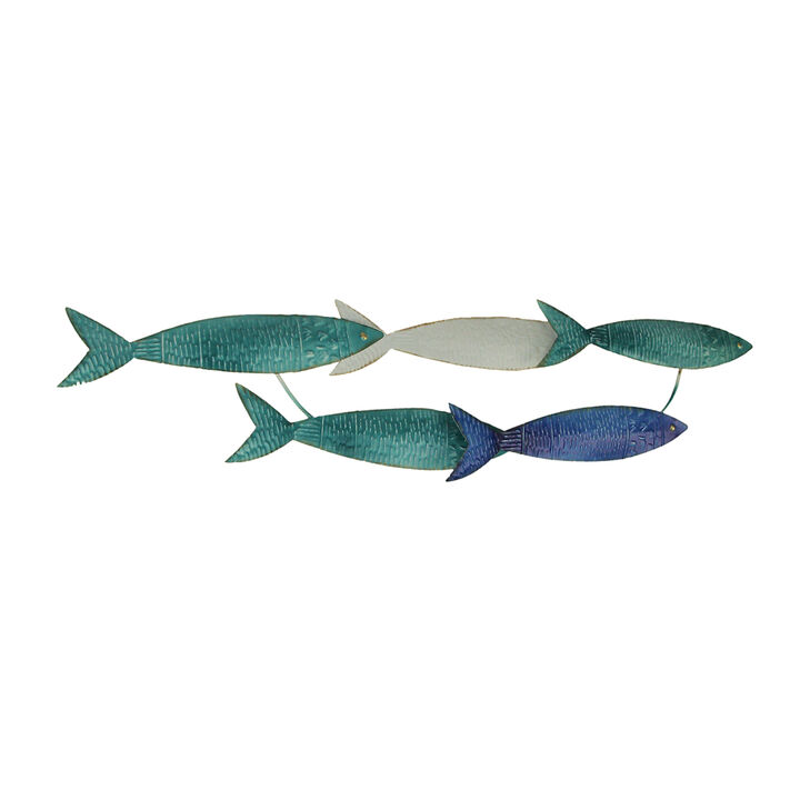 Coastal Blue Metal School of Fish Wall Sculpture