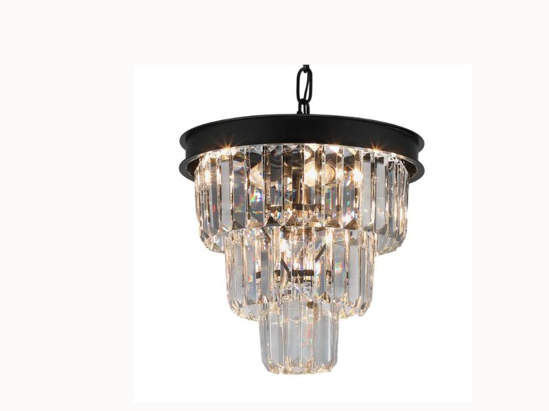 12" Black Crystal Chandelier – 4-Light 3-Tier Pendant for Dining Room, Kitchen Island & Entryway (G9 or E12 Base)