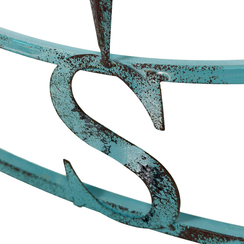 39 inch Aqua Metal Compass Rose Wall Decor Distressed Nautical Coastal Art image number 3