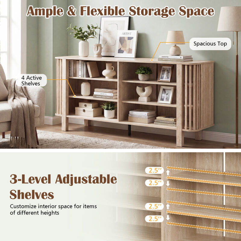 Wood TV Stand with Adjustable Storage Shelves for Home Entertainment image number 7