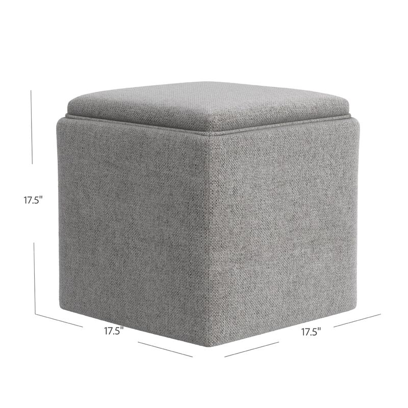 Soa Storage Accent Ottoman, 18 Inch Square Tray Top, Gray Woven Fabric