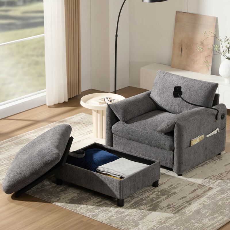 Kiple Modern Chenille Accent Chair & Ottoman Set image number 1