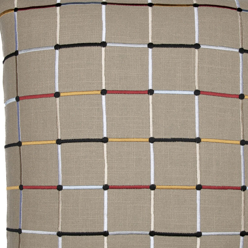 HomeRoots 24" Beige Check Cotton Blend Throw Pillow With Embroidery image number 2
