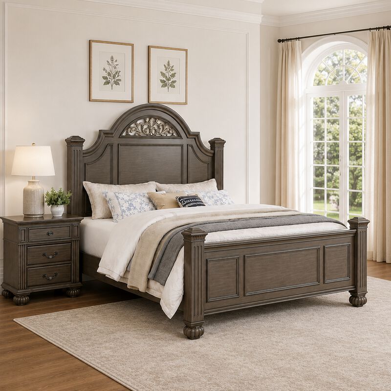 Queen Bedroom Set, Gray, Brass, Clear Wood, 2 Piece Set with Nightstand image number 8