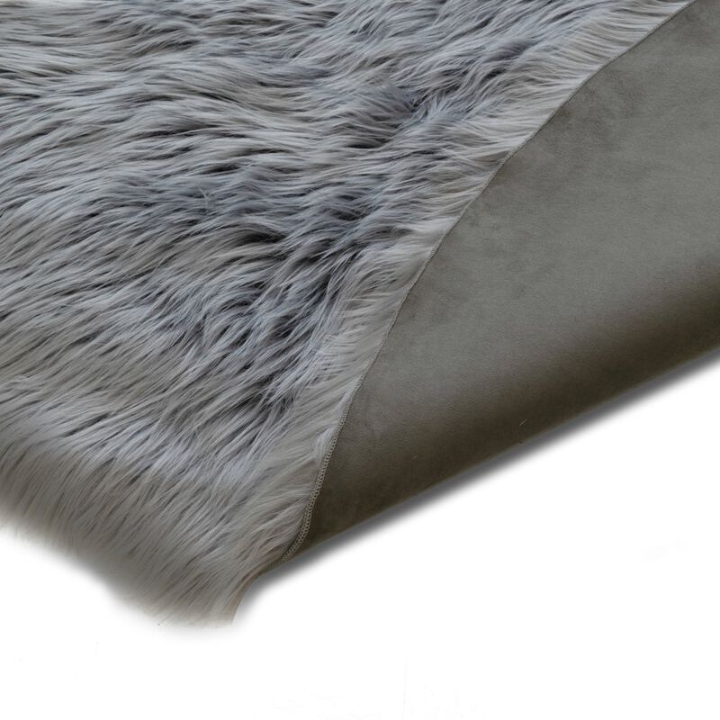 Glamour Home Ailsa Faux Sheepskin Fur Area Rug Runner Sheepskin-like Shape Gray 7x5