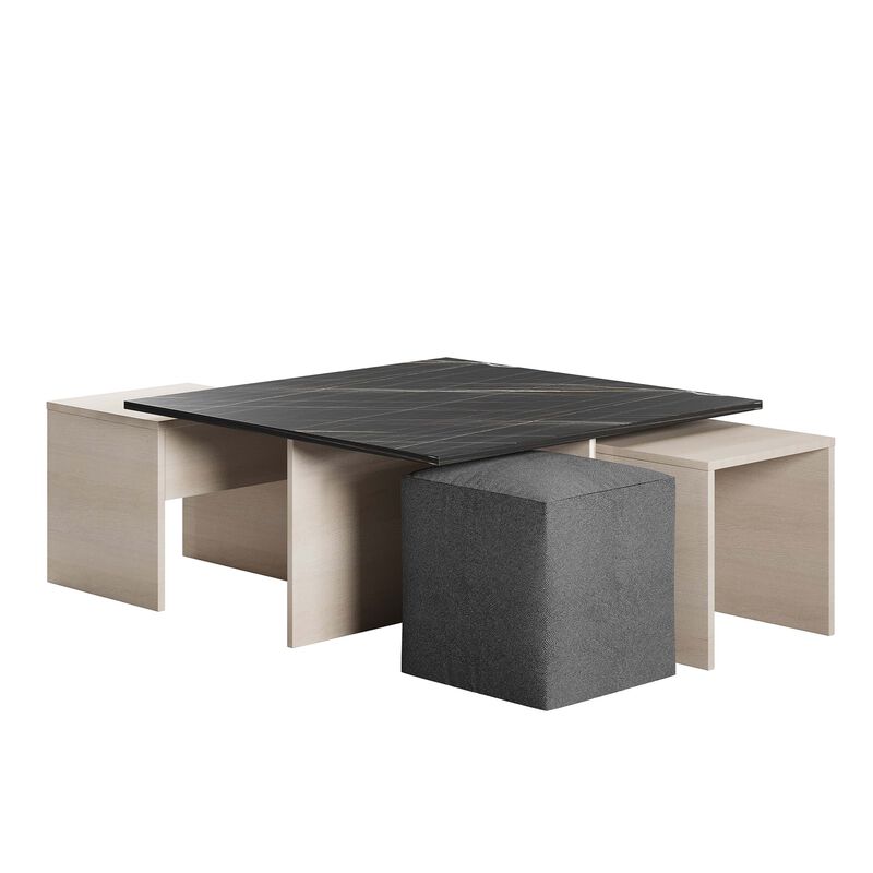 Haley Coffee Table & Ottoman Set in Black