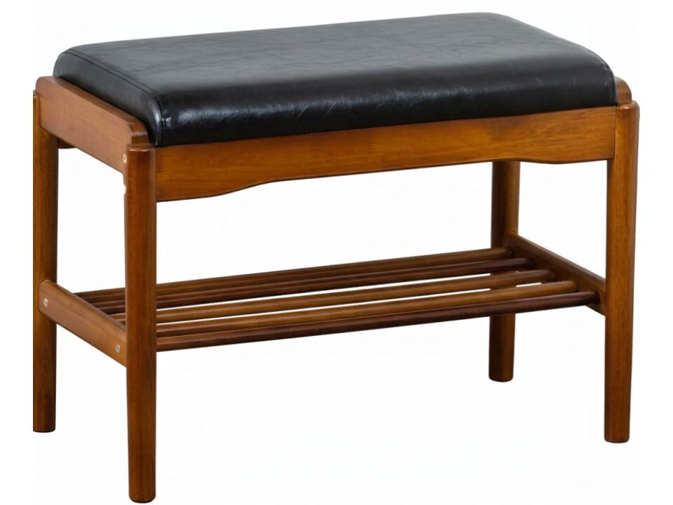Entryway Wood Shoe Storage Bench 2 Tier Space Saving Black