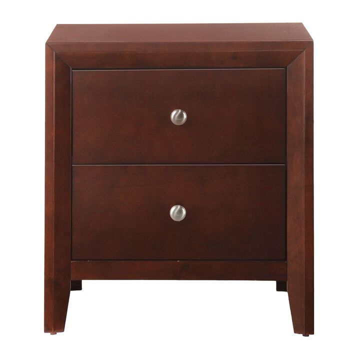 Wooden Nightstand with Two Storage Drawers, Cherry Brown-Benzara