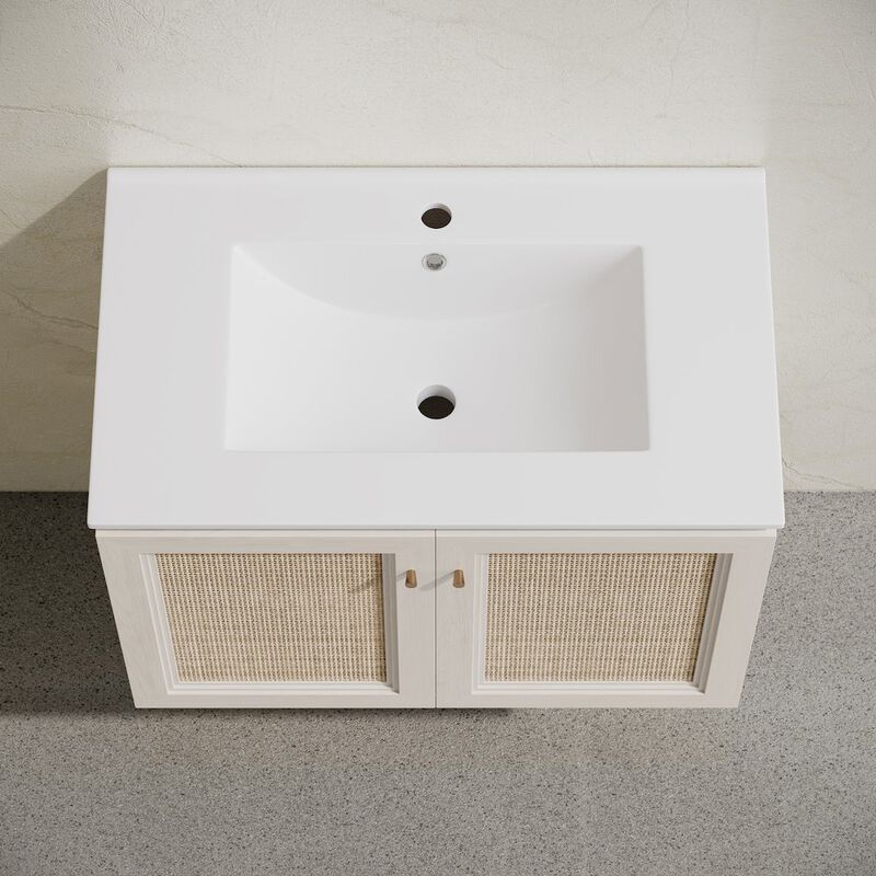 30" Wall-Mounted Bathroom Vanity in White Oak with Single Faucet Hole Vanity Top image number 4