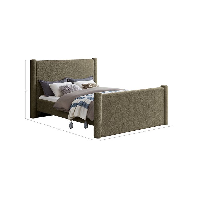 Meridian Furniture Elias Olive Green Boucle Fabric Full Bed